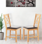 Hallowood Furniture Small Solid Oak Dining Chairs Set of 2 with Brown Bonded Leather Seat Pad for Home, Restaurant and Cafe