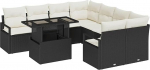 9-teiliges Garten-Sofa-Set mit Kissen Schwarz Poly Rattan, 2-Sitzer Garten-Sofa mit Kissen Schwarz Poly Rattan Gartenlounge Model3348793