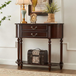 Retro-Konsolentisch aus Massivholz mit 2 Schubladen und offenem Regal, klassisch geschnitzter Eingangstisch mit stabilen Beinen, f&uuml;r den Wohnzimmerkoridor, 4 Gr&ouml;&szlig;en (80/90/1 Dark walnuts 110*30*90cm)