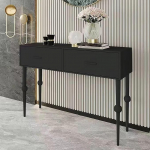 Konsolentisch Schmal mit 2 Schubladen, Flurtisch mit Tischplatte aus Massivem &Ouml;ko-Holz, Beistelltisch Schmal f&uuml;r Flur, Eingangsbereich und Wohnzimmer, Einfache Montage(Black,60x35x85 cm/24x14x33 in)