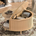 &Uuml;mmargune kohvilaud, 80 cm, Ribedega kesklaud koos hoiuruumiga, kohvilaud reguleeritavate jalapatjade ja l&uuml;kanduksega, kaasaegne kesklaud elutuppa, v&auml;ikesesse ruumi (naturaalne)