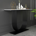 Generisch Stilvoller Konsolentisch im Landhausstil mit Stauraum, 80 cm gro&szlig;e Marmorplatte, U-f&ouml;rmiges Metallgestell, Beistelltisch f&uuml;r Wohnzimmer, modernes schwarzes M&ouml;belst&uuml;ck