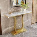 Modernne konsoollaud "U" kujuga kuldse alusega, Foyer laud Faux marmorist, ristk&uuml;likukujuline konsoollaud esikusse, elutuppa, kontorisse, fuajeesse, esikusse, koridori (V&auml;rv : Bianco, Suurus : 1