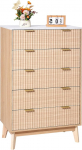 VEVOR Chest of Drawers with 5 Ribbed Drawers, Wooden Chest of Drawers with Sliding and Tilt Protection, Modern Minimalist Retro Drawer Cabinet Organiser for Living Room, Bedroom, Hallway (Light Wood)