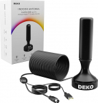 DEKO DVB-T DVB-T2 antenn koos v&otilde;imendiga - HDTV siseantenn telerite jaoks, suure ulatusega ja 360&deg; vastuv&otilde;tt, magnetilise alusega - 5 meetri pikkune kaabel, toetab 4K HD kanaleid ja k&otilde;iki telereid.