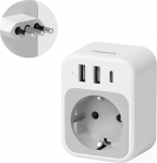 TESSAN Adapter Itaalia pistikupesa USB C, reisiadapter Itaalia pistikupesa adapter 3 USB-ga, reisipistikupesa t&uuml;&uuml;p L, pistikupesa adapter Saksamaalt Itaaliasse, San Marino, T&scaron;iili, Uruguay, Liib&uuml;a, Eritrea