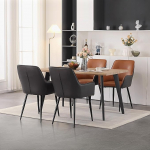 CLIPOP Wooden Dining Table with 4 Faux Leather Chairs Set, Dining Set Kitchen Table 120 cm with 4 Padded Dining Room Chairs Modern for Restaurant Dining Room Kitchen (Oak + Brown-Grey)