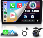 Hodozzy 4G + 64G Double DIN Android autoradio koos juhtmevaba Carplay ja Android autoga, 9-tolline puuteekraaniga autoraadio 2 DIN GPS navigatsioon, WiFi, Bluetooth, tagurduskaamera, USB, roolijuhtimine,