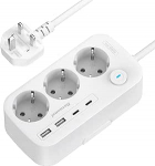UK adapter, adapter Inglismaa Saksamaa pistik 3 pistikupesa ja 4 USB (2 USB C), pistik adapter Inglismaa, reisiadapter t&uuml;&uuml;p G 1,5 m ELi jaoks UK/Skandinaavia/Iirimaa/Dubai/Maldiivid/Singapur.