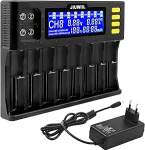18650 akulaadija, JIUWIIL 8 + 2 Bay kiirlaadija universaalne akulaadija LCD-ekraaniga laetavate akude jaoks Li-Ion LiFePO4 26650 17500 16340 18650 14500 10440 & 9V