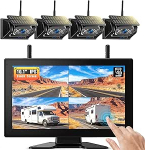 4 Magnetisch Solar Touchscreen Tagfahrkamera Kabellos, HD1080P, 9'' Loop Aufnahmemonitor, kabelloses Quad RV Tagfahrkamera System f&uuml;r Anh&auml;nger, Wohnmobile, LKWs, eingebauter 9600 mAh Solar Akku