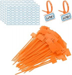PATIKIL 4-tollised kaablisidemed Pakett 200 kaablisideme etiketid Nailonist traatm&auml;rgistusetiketid Self Lacing plastikpaelad kirjutatav koos etikettpaberiga organisatsiooni kaabli jaoks oranži v&auml;rvi