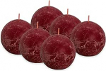 Bolsius Rustic Ball Candle - Bordeaux punane - 6 tk - l&auml;bim&otilde;&otilde;t 7,6 cm - dekoratiivk&uuml;&uuml;nal - p&otilde;lemisaeg 25 tundi - l&otilde;hnastamata - sisaldab naturaalset taimevaha - ilma palmi&otilde;lideta.
