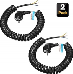 2 maanduskontaktiga spiraalkaabli pikendus 250 V / 16 A, spiraalkaabel, 3-juhtmeline, veniv 0,75 m kuni 5 m, pikenduskaabel maanduskontaktiga pistikuga, IP20 siseruumides, must