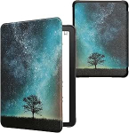 kwmobile Flip Case &uuml;hilduv Amazon Kindle Paperwhite (2024)/Colorsoft Case - eReader Case - Galaxy Tree Meadow Blue Grey Black