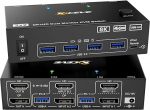 KVM Switch 2 Monitors 2 PC 8K, Displayport + HDMI USB 3.0 KVM Switch for Two Monitors, Supports 8K@60Hz, 4K@120Hz for 2 Computers that Share Keyboard, Mouse and Monitor