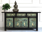 OPIUM OUTLET Chest of Drawers Sideboard Buffet Chinese Asian Oriental Vintage Shabby Green/Black