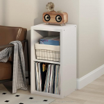 Furinno kuubiku plaadim&auml;ngija riiul vin&uuml;&uuml;lihoidlaga, 2-kohaline 1,2 ekstra paksu vin&uuml;&uuml;lihoidla, avatud tagumine meediariiul CD DVD Blueray m&auml;ngukettidele elutuppa, valge