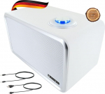 SCHWAIGER 661736 Moodne Retro Bluetooth k&otilde;lar Moodne Vintage k&otilde;lar Nahk v&auml;limusega puidust korpus Aku traadita HiFi-muusikakomplekt Jack kaabliga Micro USB kaabel Valge