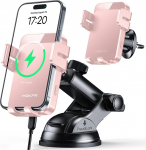 MOKPR auto mobiiltelefoni hoidja koos laadimisfunktsiooniga, 15 W mobiiltelefoni hoidja auto induktiivne laadimine ventilatsiooni klambrite / armatuurlaua / tuuleklaasi jaoks iPhone 16/15/14/13, Galaxy S24 jne (roosa) (roosa)