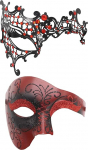 Cupimatch 2er Set Venezianische Maske f&uuml;r Paare: Elegant Schwarz Rot Blau Maskenball Halbmaske Augenmaske Phantom f&uuml;r Valentinstag Halloween Karnevalsparty Fasching Maskerade Mottoparty Cosplay