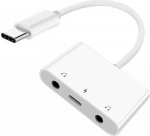 NFHK Type-C USB-C to Dual 3.5mm Audio AUX and Microphone Sound Card with PD Power Charger Adapter Compatible with Laptop, Tablet, Mobile Phone