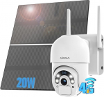 Xega 4G LTE Surveillance Camera with SIM Card Outdoor, 20 W Solar Panel, 20,000 mAh Battery, 2K 3MP PTZ Solar Wireless Surveillance Camera without WiFi, 355&deg;/95&deg; Swivel, Colour Night Vision, PIR