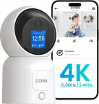 ZOSI 4K WLAN Surveillance Camera with 1.44 Inch Monitor, 8MP Indoor Camera 360&deg; Swivel, 2-Way Video Call, 2.4/5GHz WiFi, AI Person Detection, C519M