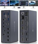 Displaylink USB C KVM Switch dokkimisjaam, 4K60Hz HDMI KVM Switch 4 PC 4 monitori jaoks Windows & Mac M1/M2/M3/M4, 10Gbps USB C Data/1Gbps Ethernet sisend, Audio/Mic IR-juhtimisega & USBA-C to C-ga