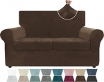 ZNSAYOTX Luxury Velvet Diivan Cover 3 t&uuml;kki Stretch diivan katted 2 padjad diivan pehme Loveseat Slipcover elutuba Non-Slip koer armastuse istme m&ouml;&ouml;bli kaitsja (tume kohv, Loveseat)