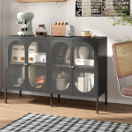 Metallkapp klaasustega, k&ouml;&ouml;gikapp, klaasist vitriinkapp reguleeritava riiuliga, k&ouml;&ouml;gikapp, s&ouml;&ouml;gituba, elutuba, 40 D x 120 W x 84 H cm, must