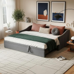 Polsterdatud diivanvoodi k&uuml;lalisvoodiga 90/180 x 200 cm, lamelliraamiga ja seljatoega diivanvoodi, mitmeotstarbeline voodi, pikendatav p&auml;evavoodi, 2 inimesele, samet, ilma madratsita (Hall A, 90/180 x 200 cm)