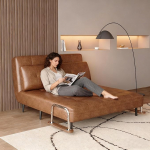 KAANAA 3 in 1 kunstnahast diivanvoodi pikendatav lamamispind kokkupandav madrats metallist jalad Retro 2-kohaline ruumi s&auml;&auml;stev - ideaalne elutuppa, magamistuppa ja v&auml;ikestesse ruumidesse (150cm) | kokkupandav diivanvoodi