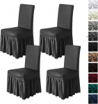 molasofa Stuhlhussen f&uuml;r Esszimmer, 4er-Set, Stretch-Stuhlhussen mit Rock f&uuml;r K&uuml;che, Sitzschoner, Hochzeitsbankett, Dekoration, Kinder, Haustiere, Spandex-Stoff, waschbar (4 St&uuml;ck, dunkelgrau)