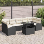 Outdoor-Sofagarnitur 8-teilig aus Poly-Rattan, Garten-Sofa-Set 8 St&uuml;ck in Schwarz, Gartenm&ouml;bel-Set 8-teilig mit Tisch, Gartensofa-Set schwarz Poly-Rattan inklusive Kissen