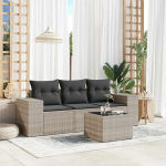 4-TLG. Garten-Sofagarnitur mit Kissen in Hellgrau aus Poly Rattan, Garten Sitzgruppe mit bequemen Kissen f&uuml;r Terrasse und Au&szlig;enbereich, Gartenm&ouml;bel PE Rattan