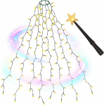 SALCAR 1,5 m j&otilde;ulupuu muinasjututuled koos r&otilde;nga ja 8 girlandiga, koos Magic Wand puldiga, 200 LED j&otilde;ulupuu valgustus 90 cm kuni 150 cm j&otilde;ulupuule, soe valge
