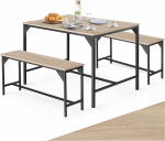 tectake s&ouml;&ouml;gilaud, 3-osaline s&ouml;&ouml;gikomplekt, s&ouml;&ouml;gitoakomplekt koos laua ja 2 pingiga, 110 x 70 x 75 cm, t&ouml;&ouml;stuslik disain, ideaalne k&ouml;&ouml;ki, elutuppa, s&ouml;&ouml;gituppa - t&ouml;&ouml;stuslik heledast puidust, Sonoma tammepuust