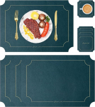 Tischset, Kunstleder, 4er-Set - stilvolle, wasserdichte und hitzebest&auml;ndige Tischsets for das Esszimmer (Dunkelblau)(Malachite Green)
