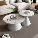 Couchtisch-Set, Mid-Century Nisttische mit Karbonstahl-Basis und ger&auml;umigem Desktop, einfach zu montieren, stapelbares Design