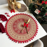 AMDXD 6 taldriku komplekt J&otilde;ulud pestavad &uuml;mmargused linane taldrikud Modernne j&otilde;ulupuu lumehelbeke muster koos palliga libisemisvastased taldrikud punane kodu restorani s&ouml;&ouml;gilauale 38 cm