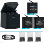 Coolshow Hero 8 akupakett 3 akut 1220 mAh koos kaitsekotiga ja 3 kanaliga Hero8 laadijaga K&otilde;ik &uuml;hes aku hoiu- ja laadimisjaamas, mis &uuml;hildub GoPro Hero 8/7/6/5/2018 Black'iga (3 akut +