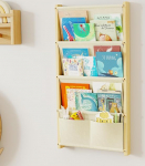 Laste puidust raamaturiiul 4-kihilise taskuga seinariiul raamatute lastele Montessori raamaturiiul m&auml;nguasjadeks lastetoas lastetoas m&auml;ngutuba laste riiul raamatute hoiustamiseks 80 x 42 cm