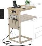 Vagusicc C-f&ouml;rmiger Beistelltisch mit Ladestation, h&ouml;henverstellbar, C-Tisch-Beistelltisch, kleiner Beistelltisch f&uuml;r Couch, Couchtisch, unter dem Sofa, TV-Tablett, Armtisch f&uuml;r Wohnzimmer