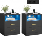 VASAGLE Custos Collection - &ouml;&ouml;kapp koos laadimisjaamaga, 2 tk, LED-valgustus, k&uuml;ljelaud, kaasaegne, sahtlitega, 2 vahelduvvoolu pistikupesa ja USB pesa, tindimust LET829BC01