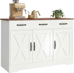 HOMCOM Sideboard f&uuml;r K&uuml;che, Aufbewahrungsschrank mit 3 Scheunent&uuml;ren, 2 Schubladen und verstellbaren Regalen, TV-M&ouml;bel f&uuml;r Fernseher bis 50 Zoll, f&uuml;r Wohnzimmer und Schlafzimmer, 108 x 40 x 81 cm