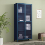 [en.casa] S&auml;kyl&auml; Vitriinkapp 4 riiuliga 180 x 80 x 35 cm K&ouml;&ouml;gikapp 2 uksega Mitmeotstarbeline vitriinkapp Vitriinkapp Metallkapp meresinine