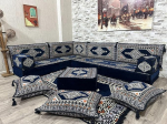 CaddeBuy Maroko L-kujuline diivan, 100% puuvillane, sinine idamaine sektsioon, 260 x 190 cm, 8 istekohta, Laci-Saray-L-20