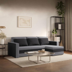 Loft nurgadiivan magamisfunktsiooniga ja voodikastiga - L-kujuline diivan 225 x 130 x 75 cm, 3 istekohta ja padjad moodsasse elamisse (Premium, hall grafiit)