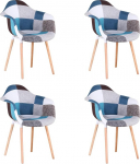 S&ouml;&ouml;gitoa 4 tooli, Skandinaavia Patchwork toolid, kaasaegse disainiga tugitoolid, linane seljatugi, puidust jalad (sinine, 4)